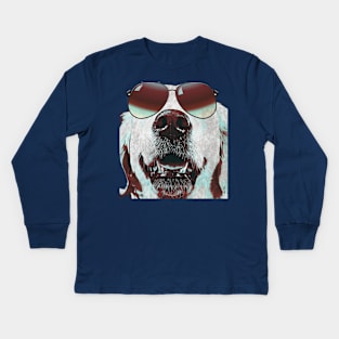 White dog wearing sunglasses Kids Long Sleeve T-Shirt